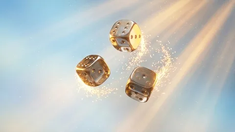 Juego de sic bo con tres dados en el aire y chispas doradas
