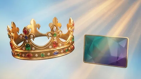Corona dorada junto a una tarjeta violeta del programa de clientes VIP